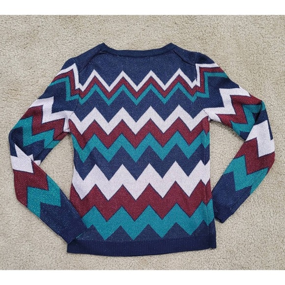 MNG Mango Suit Women's Sparkly Chevron Print‎ Crewneck Sweater. Size XS - Picture 2 of 8